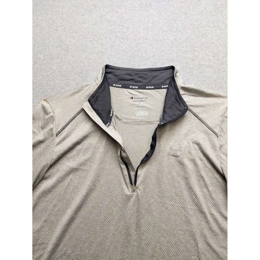 Champion Men Athletic Top L Gray Logo 1/4 Zip Mock Neck Performance Pullover